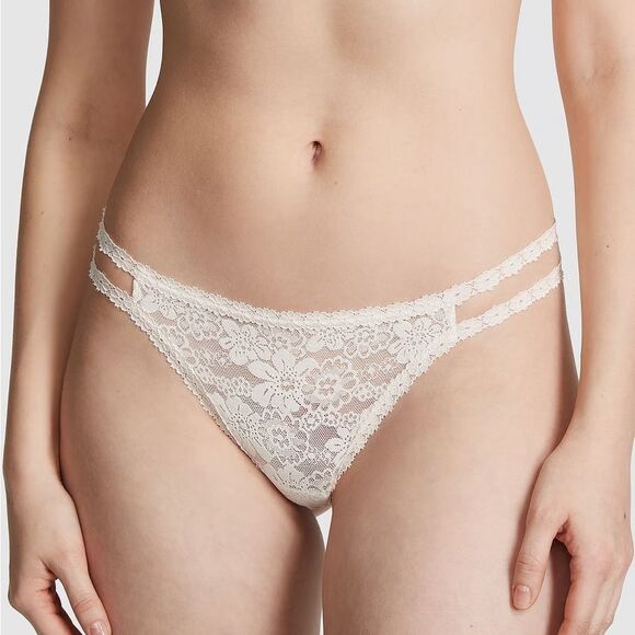 PINK Victoria’s Secret Wink Strappy Thong Panty in Coconut White Size XXL - Picture 1 of 6